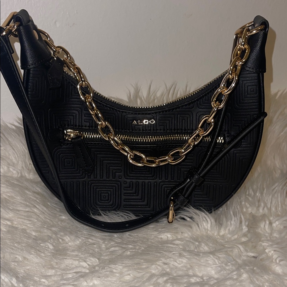 Aldo Black Bag with Gold Chain Accent